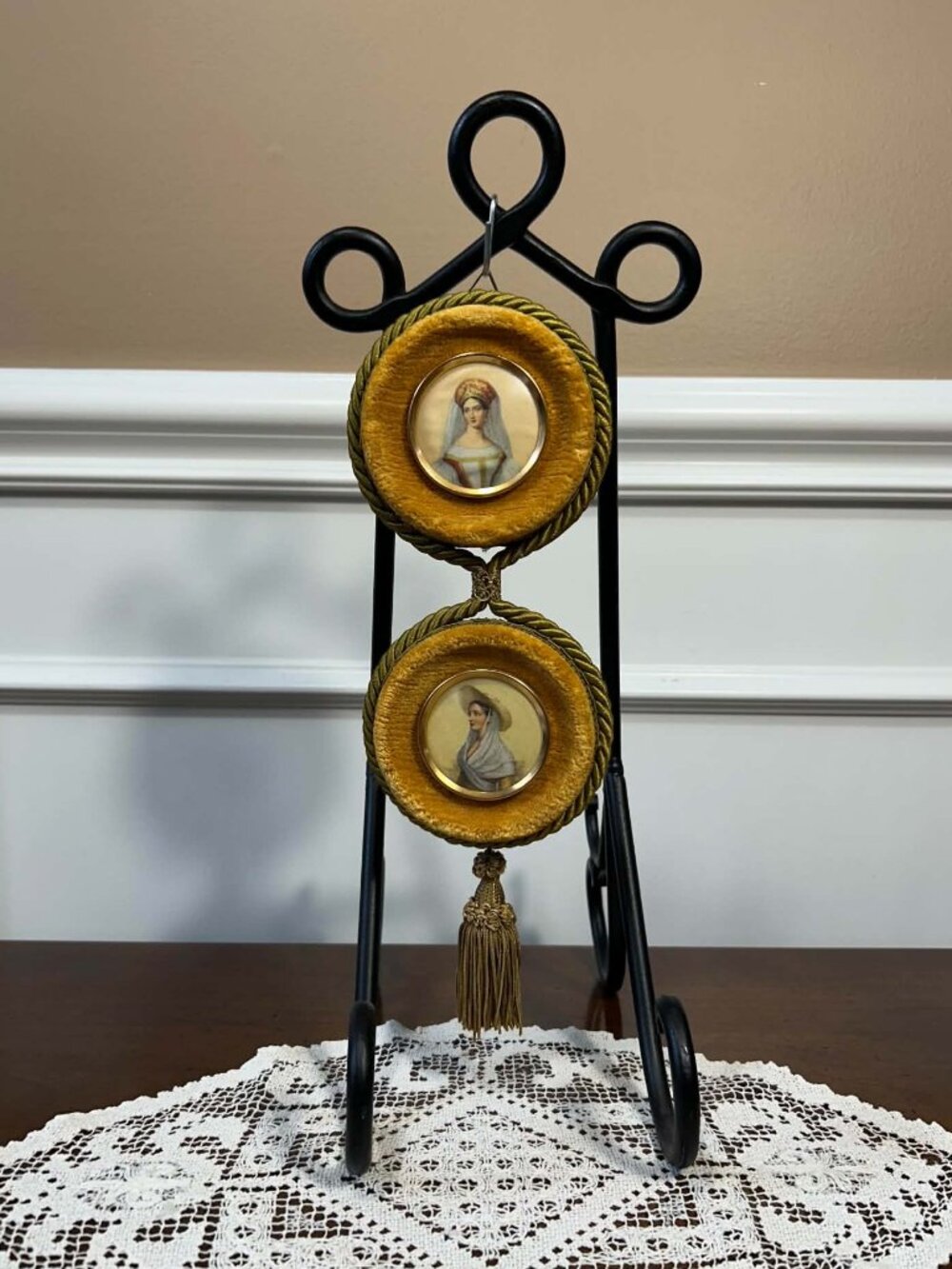Vintage Mid-Century Italian Double Miniature Portrait Wall Hanging